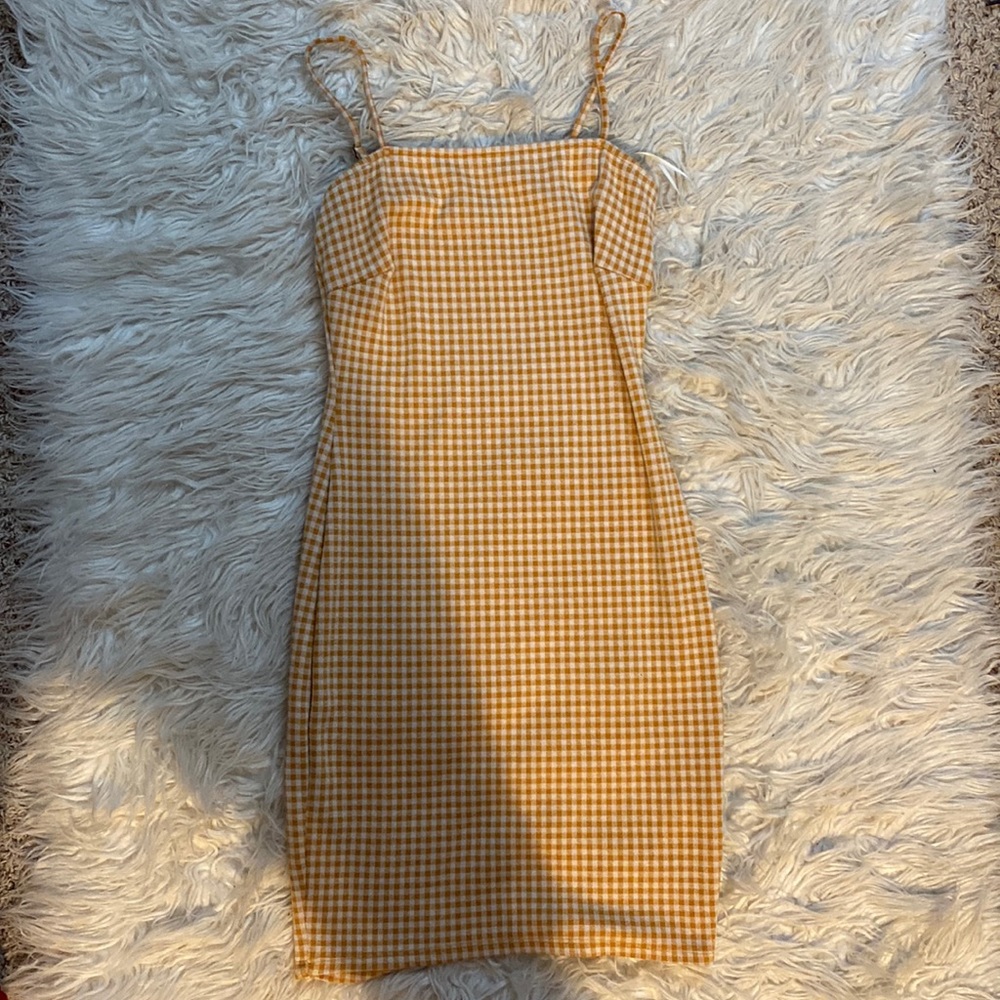 yellow and white flannel midi dress
